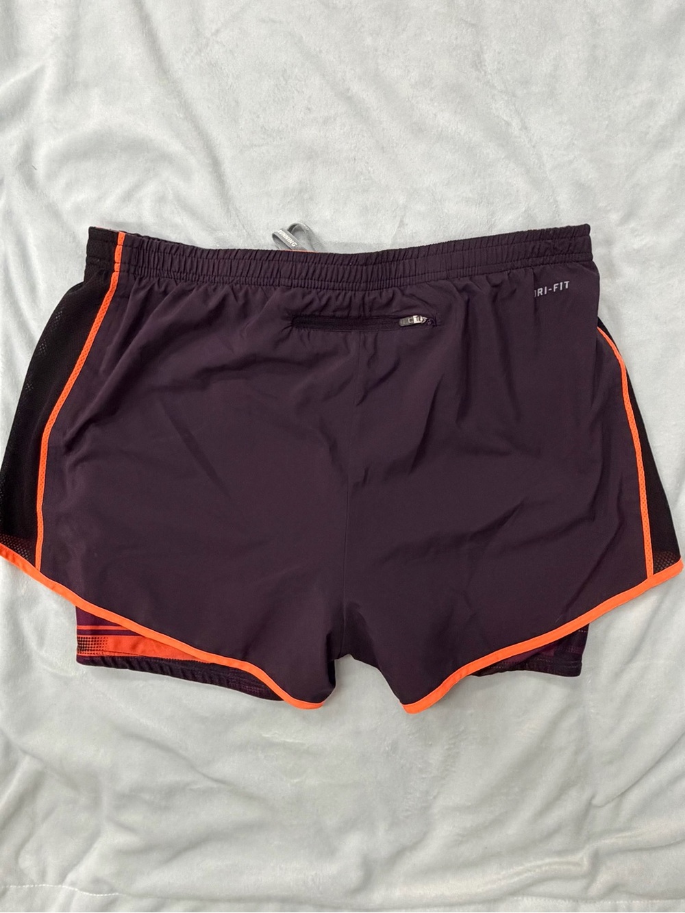 Nike Women’s M Purple Athletic Dri-Fit Running Shorts w/ Orange Trim & Zipper - Picture 3 of 8